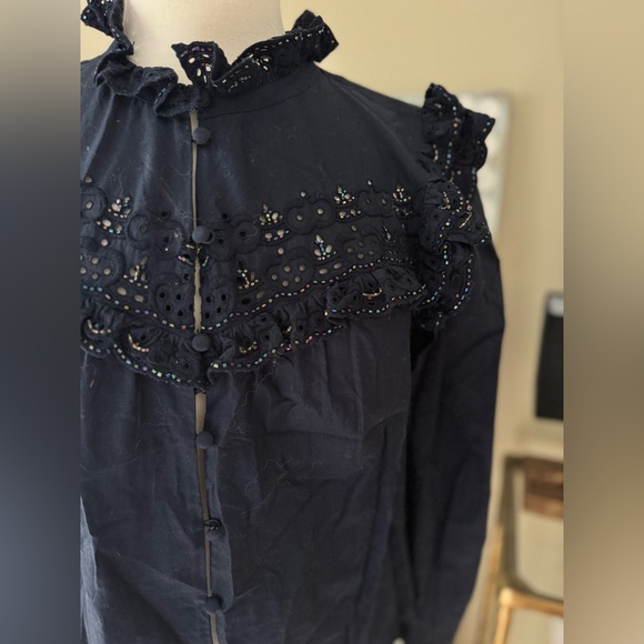 Sezane blouse navy blue and sequins 38 - Picture 4 of 4